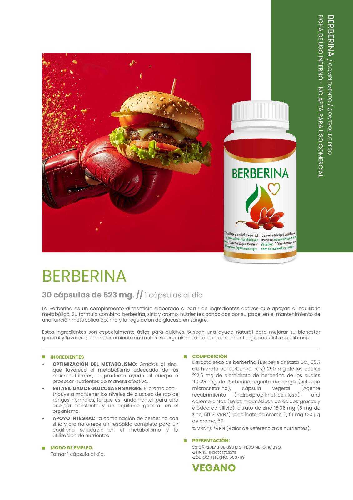 SUP Berberina 30 Cápsulas - Regulador de Glucosa, Colesterol y Peso | Antioxidante Natural